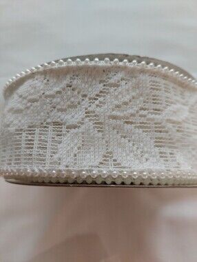 NWT White Lace Ribbon-White Floral Desugn 2" Wired Edge-White Pearl Edge-10 Yds